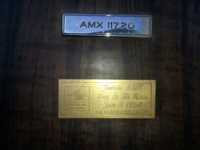 Factory Installed Am Javelin AMX Day At The Races Plaque